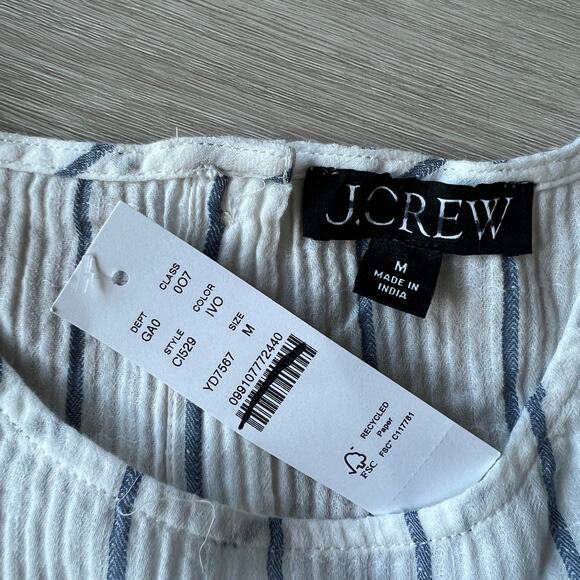 J Crew Puff Sleeve Top In Sheer Gauze Womens Medium White Striped - Picture 2 of 11